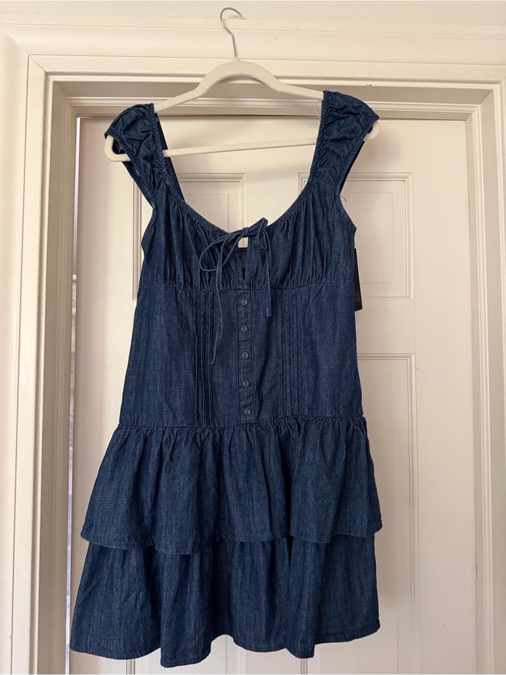 Dark Blue Tiered Denim-Style Sundress